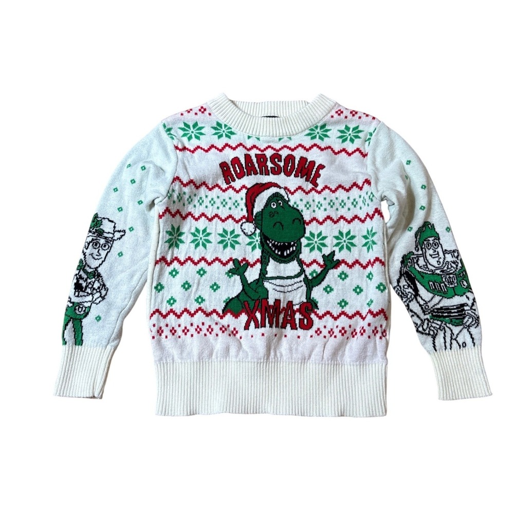 Disney Toy Story Sweater Kids White Roarsome Xmas Rex Holiday SIZE 2T